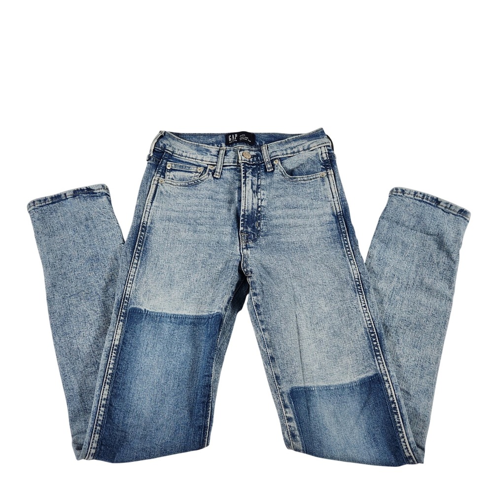 Gap High Rise Vintage Slim Jeans Acid Wash Patchwork Blue 00/24L‎ Long